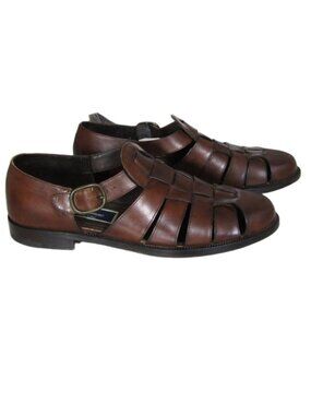 BRAGANO Men Fisherman Loafer Woven Leather English Calf Brown Italy Shoes  9 M